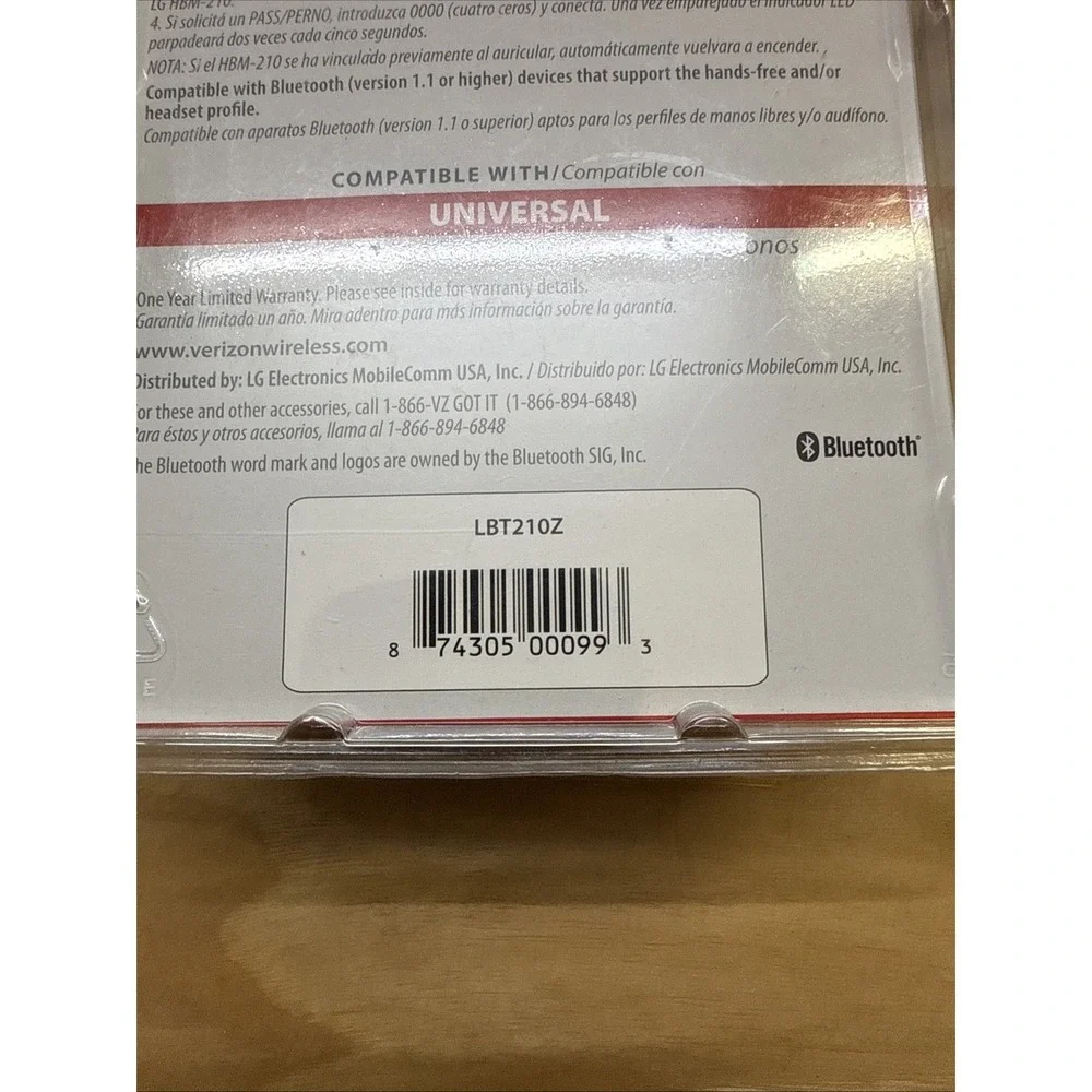 Verizon Wireless LG Bluetooth Headset LG Universal LBT210Z New In Box